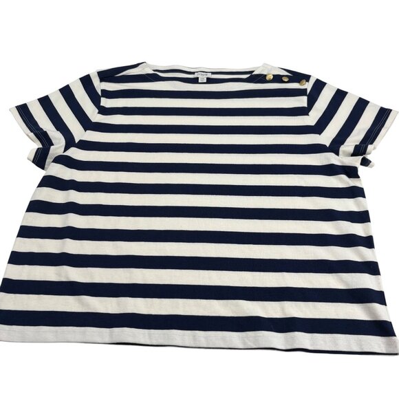 J.Crew Womens Striped Nautical T-Shirt XXL 100% Cotton Navy & White Button - Picture 1 of 6